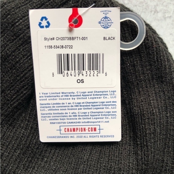 Champion Black Knit Cuffed Beanie NWT - Picture 4 of 4